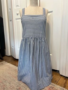 Blue and White Striped Square-Neck Dress